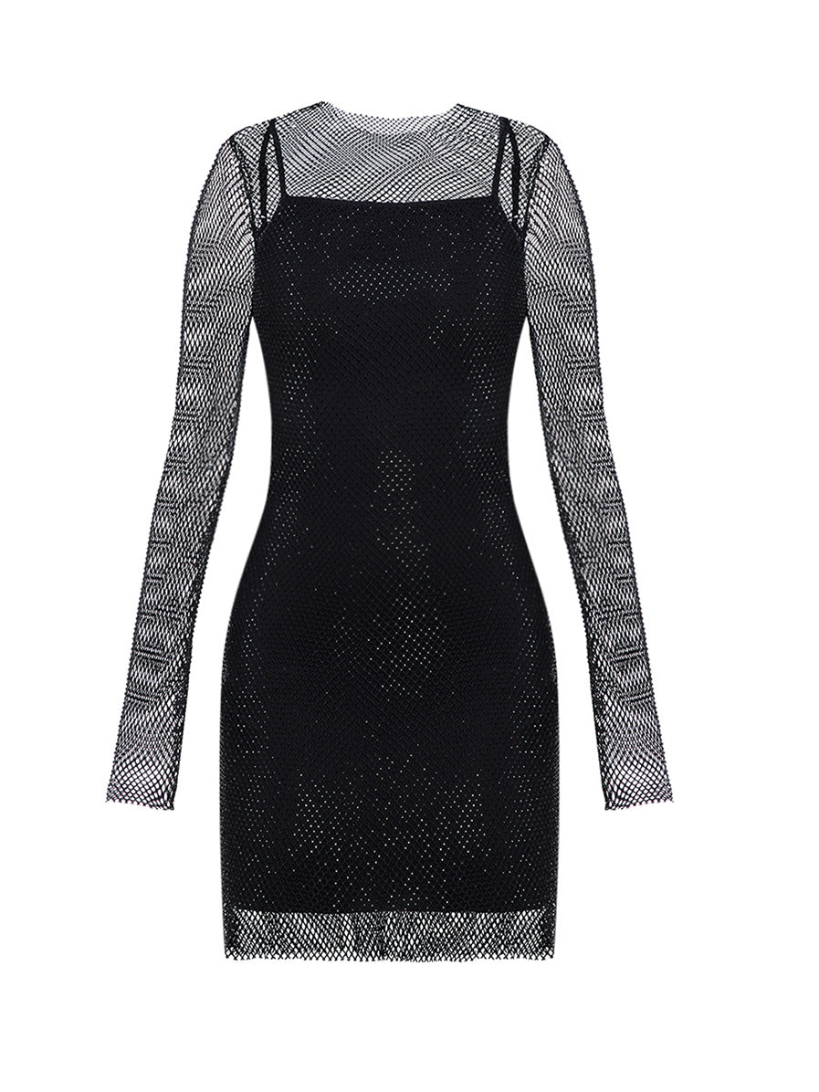 Mini Dress with a Mesh of Stones