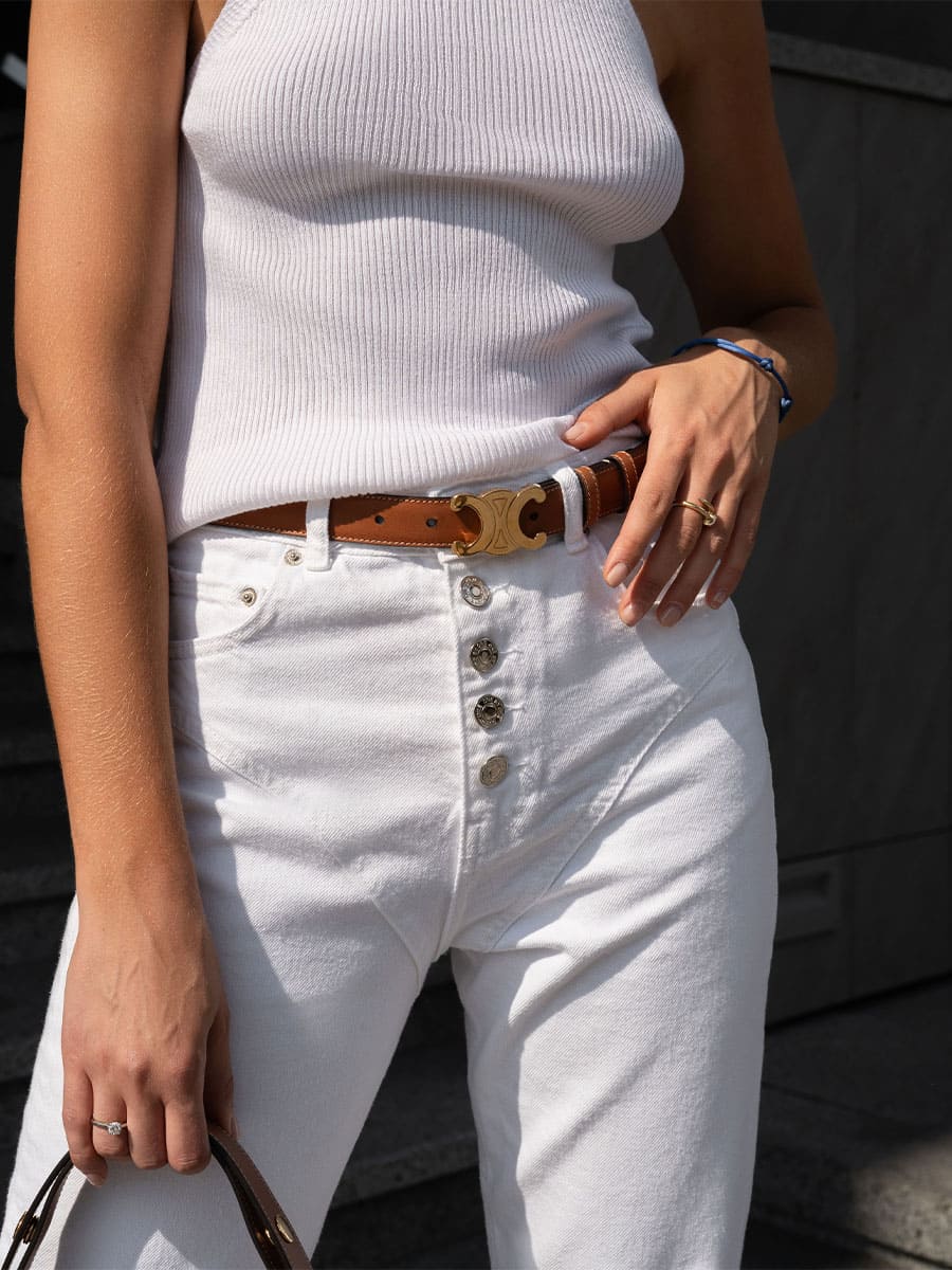 Jeans with Decorative Seams on the Sides on the Buttons