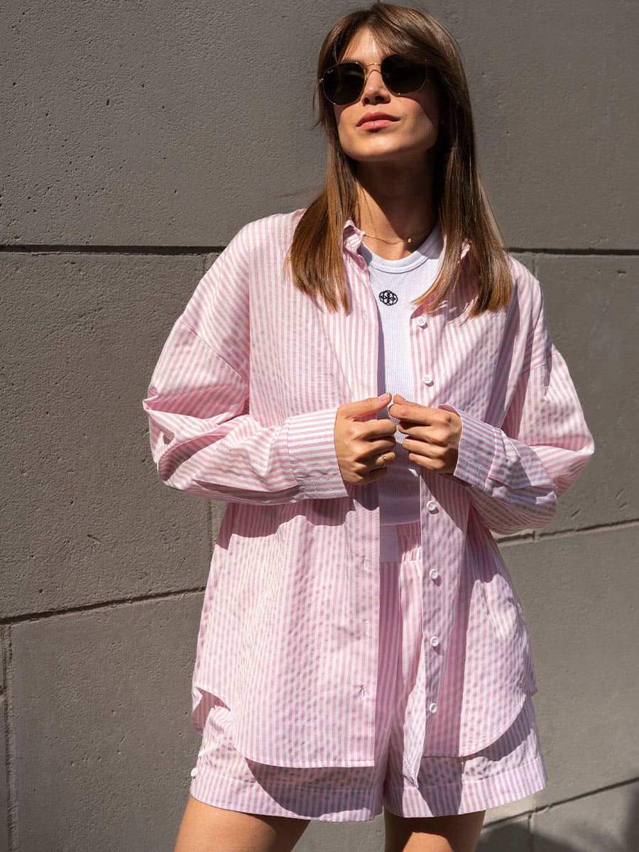 Long Sleeve Shirt with a Pink Stripe