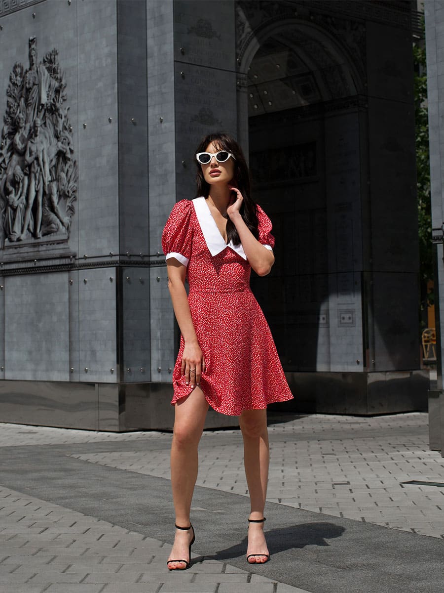 Mini red Dress with a White Collar