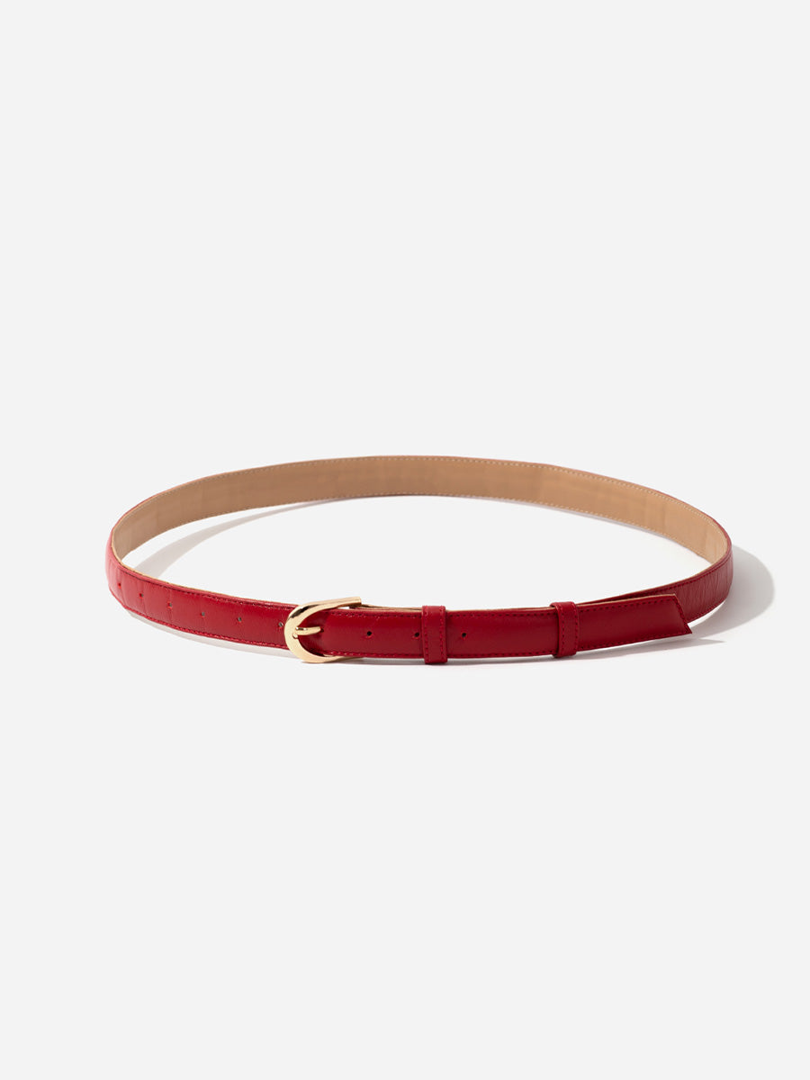 Leather Belt with Yellow Buckle Red