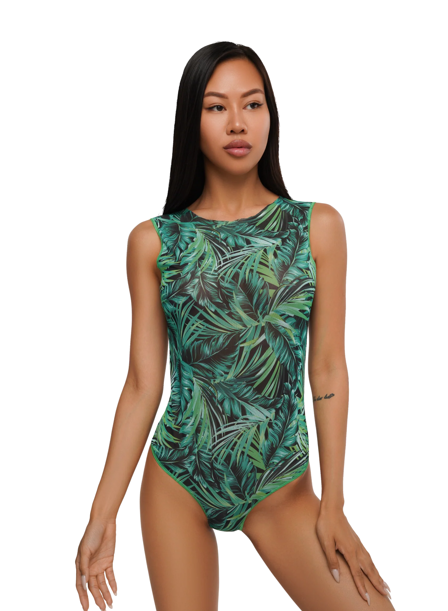 TAN THROUGH SWIMSUIT ONE-PIECE SLEEVELESS
