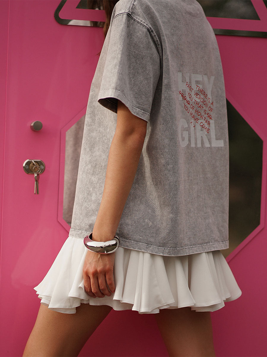 T-Shirt Oversized "Hey Girl" grey