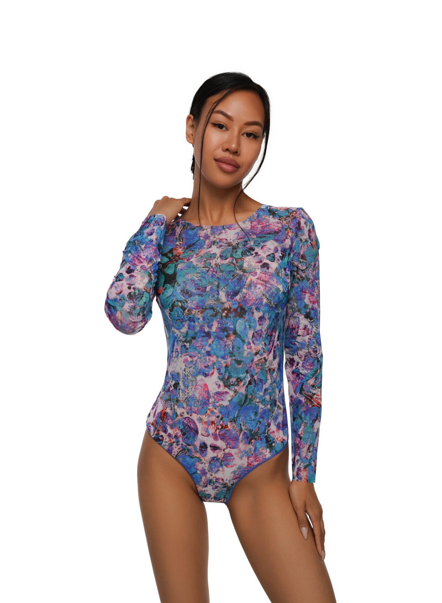 TAN THROUGH SWIMSUIT ONE-PIECE WITH SLEEVES