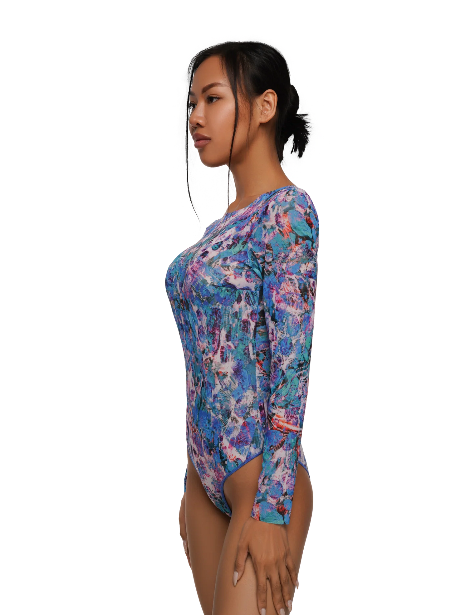 TAN THROUGH SWIMSUIT ONE-PIECE WITH SLEEVES