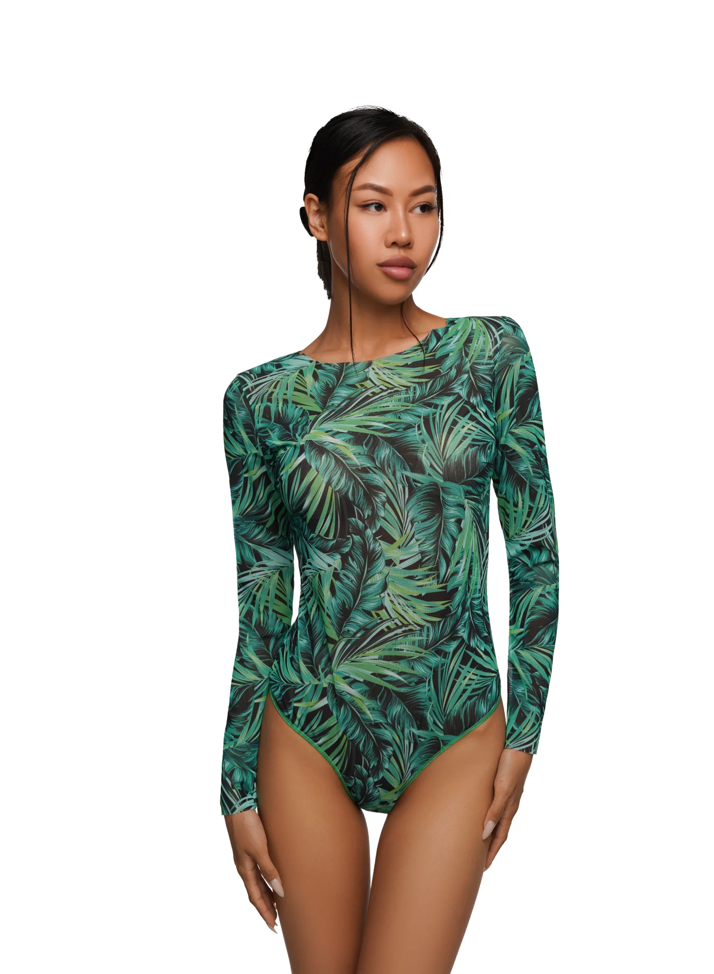 TAN THROUGH SWIMSUIT ONE-PIECE WITH SLEEVES