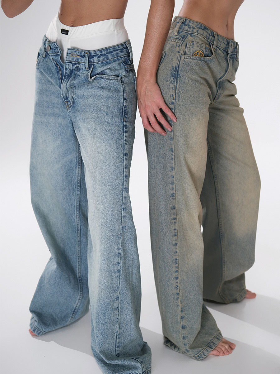Palazzo Jeans with Logo Embroidery on the Pocket