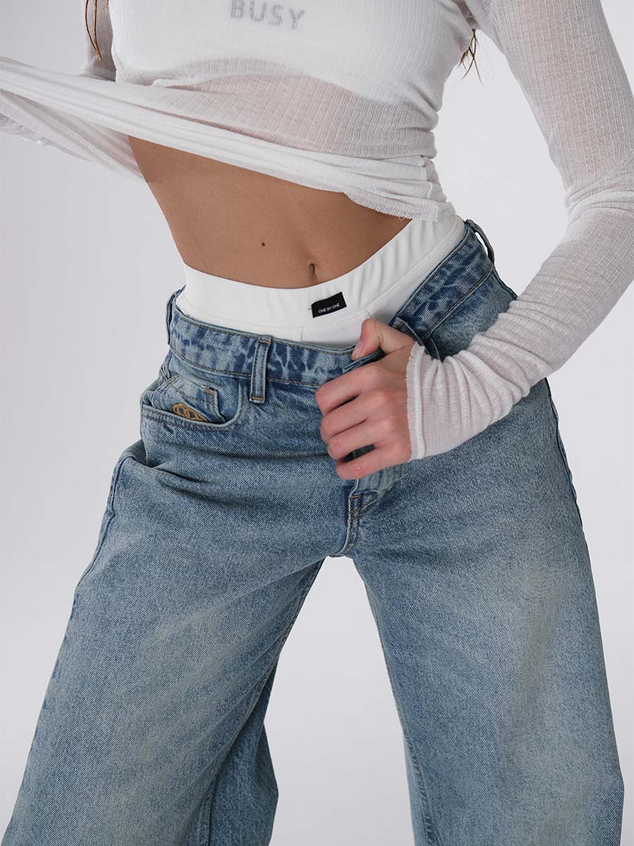 Palazzo Jeans with Logo Embroidery on the Pocket