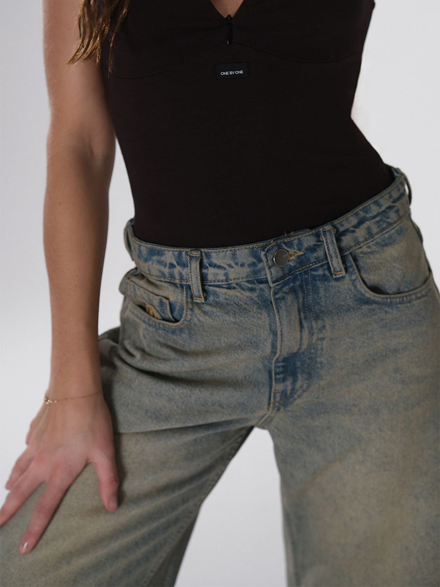 Palazzo Jeans, Logo Embroidery on the Pocket
