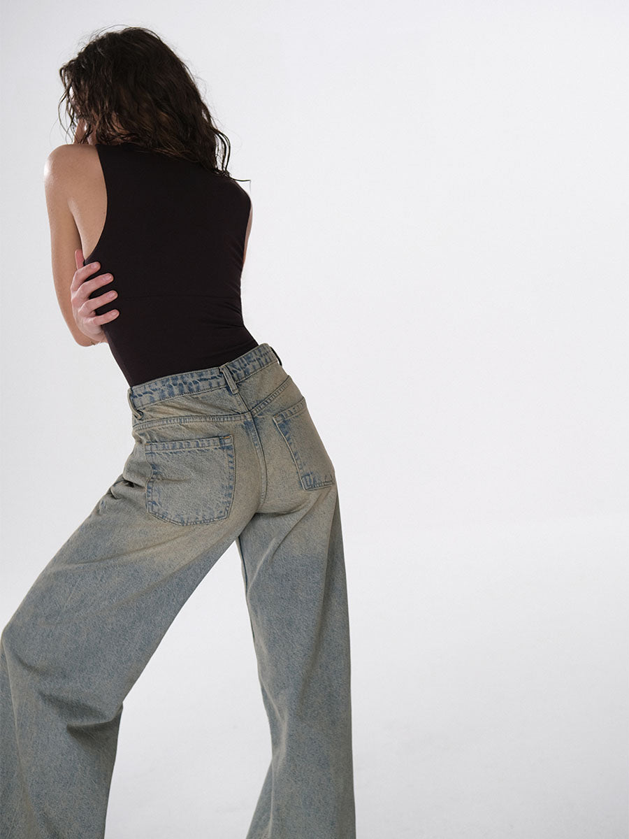 Palazzo Jeans, Logo Embroidery on the Pocket