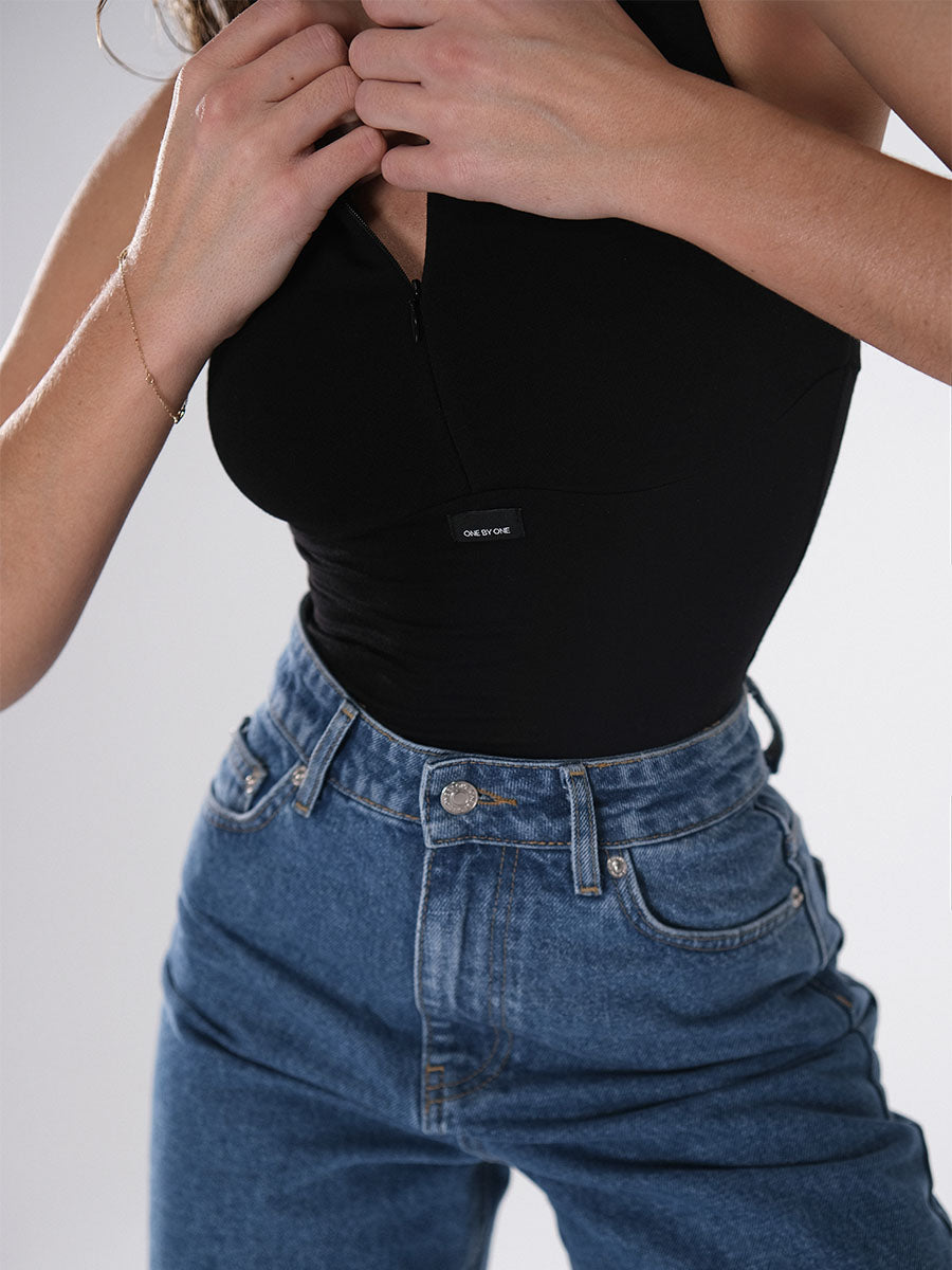 Sleeveless Bodysuit with a Zipper