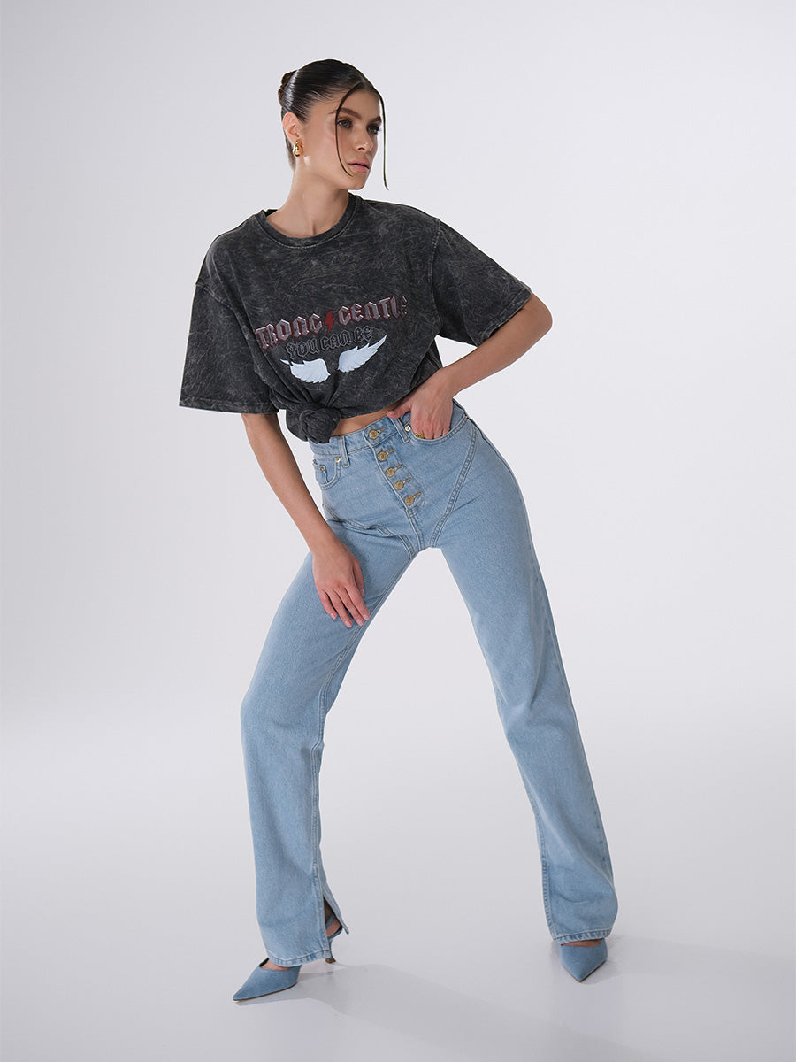 Jeans with Decorative Seams on the Sides on Buttons