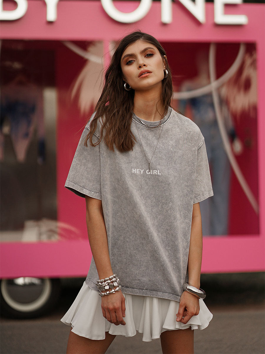 T-Shirt Oversized "Hey Girl" grey