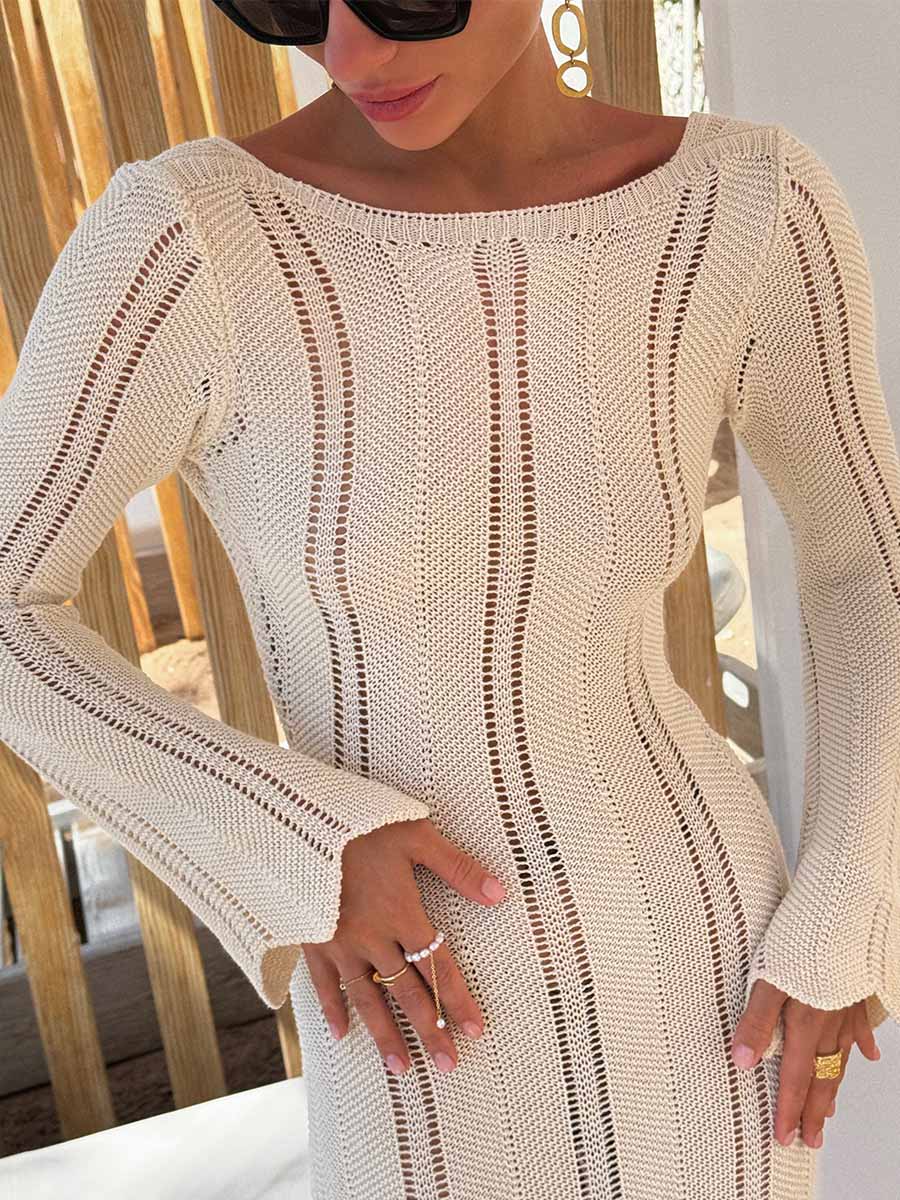 Knitted Crochet Maxi Dress with a Cutout on the Back