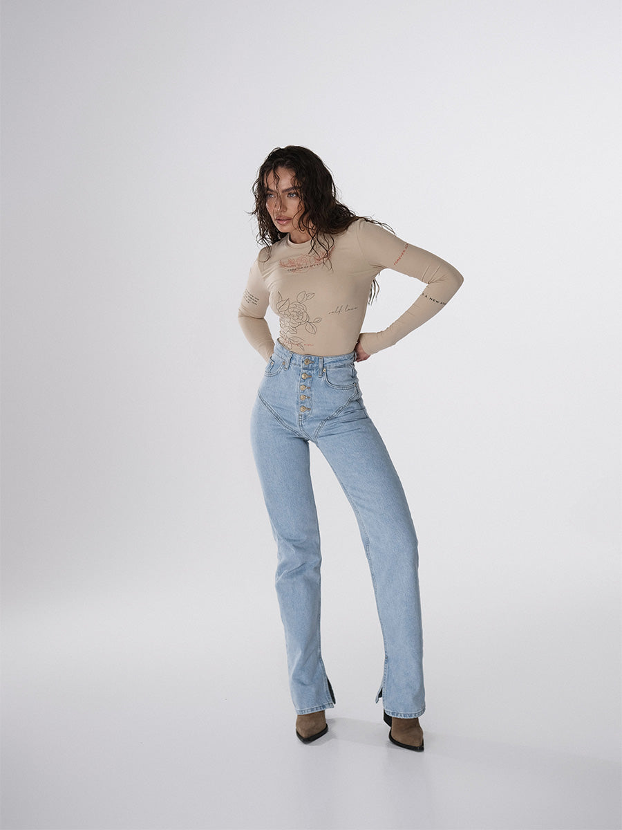 Jeans with Decorative Seams on the Sides on Buttons