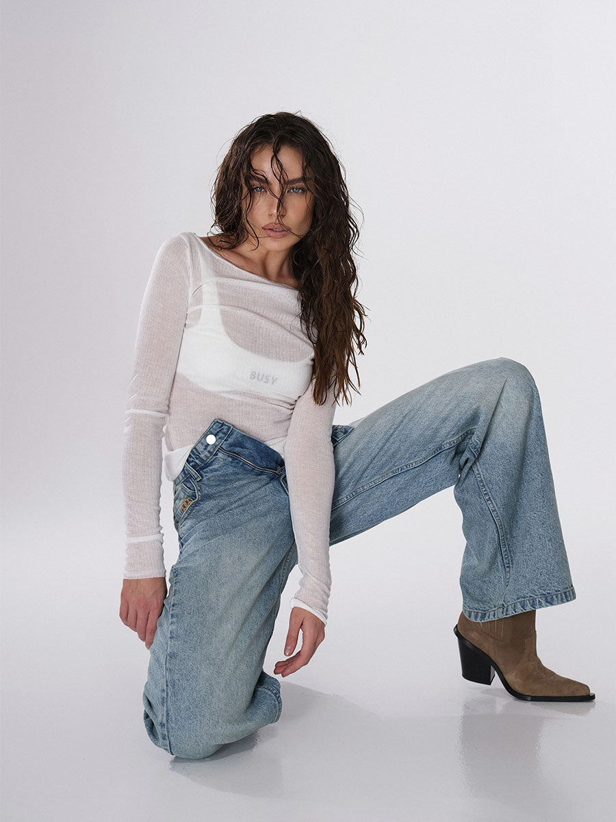 Palazzo Jeans with Logo Embroidery on the Pocket