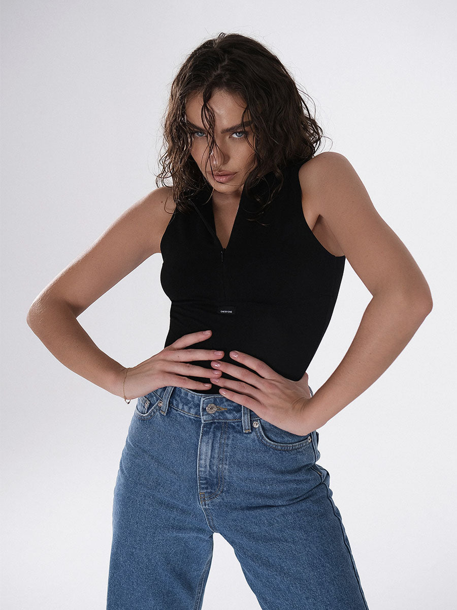 Sleeveless Bodysuit with a Zipper