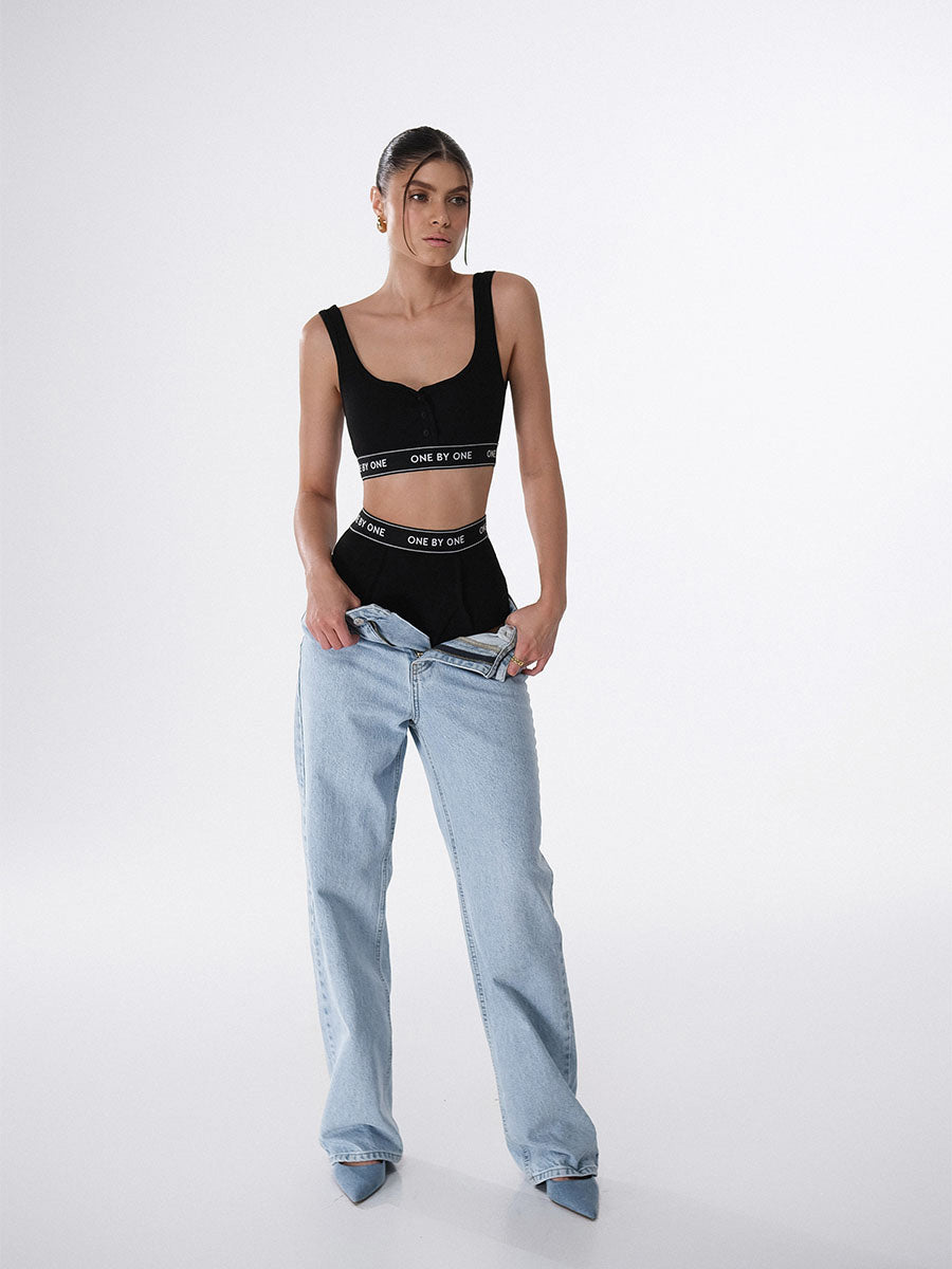 Top with Buttons + hight-waisted briefs