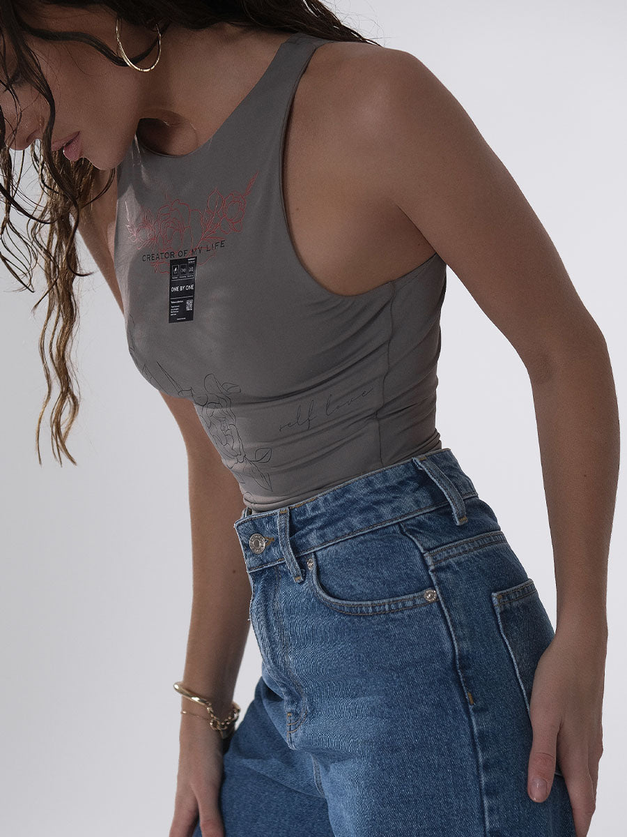 Sleeveless Bodysuit with Flower