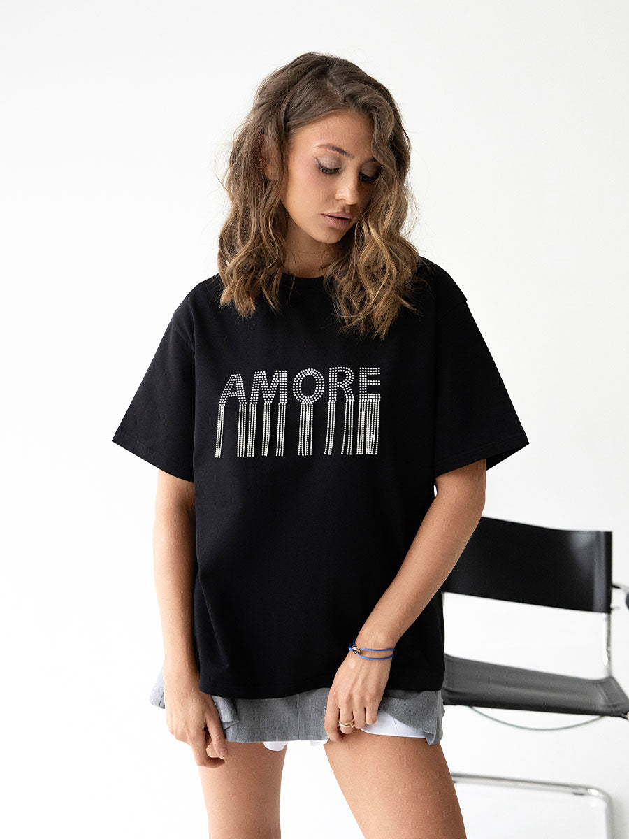 T-Shirt with Rhinestone "Amore"