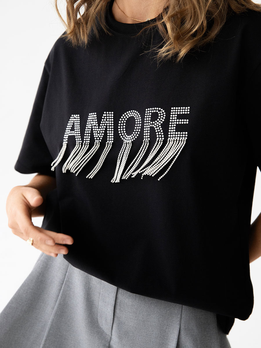 T-Shirt with Rhinestone "Amore"