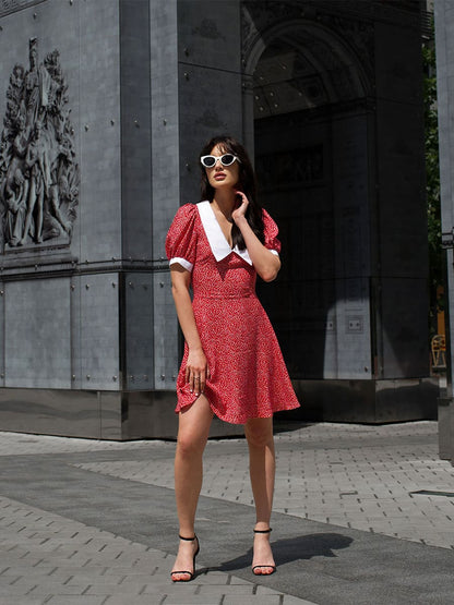 Mini red Dress with a White Collar